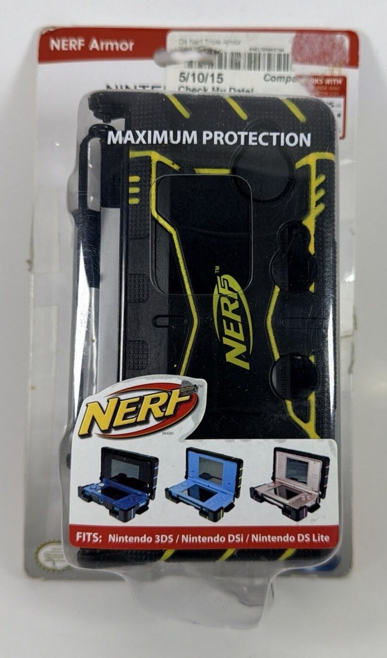 NERF Armor Case For Nintendo 3DS DS Yellow Black Soft Shell Protector - Open Box